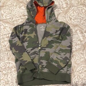 4T  Green Camouflage Hoodie with Orange Accent